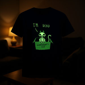 T-shirt Schrodingers Pet nera e verde con design che si illumina al buio, grafica a forma di gatto, taglia unisex per adulti - Product Image 3