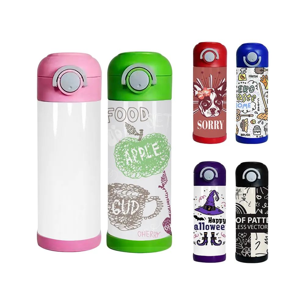 China Warehouse 12oz kids water bottle double wall stainless steel insulated sublimation blanks kids tumbler with flip lid
