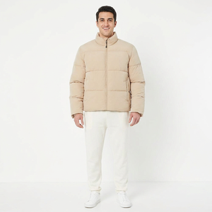 Custom Front Men's Winter Quilted Coats <b>Warm</b> Bubble <b>Waterproof</b> Windproof Padded Puffer <b>Jacket</b> Stand Collar Canvas Fabric High - Product Image 1