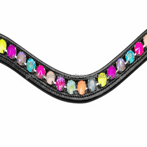 Personalized Bold Neon Light Crystals bling <b>chain</b> inlaid Empty Channel padded leather horse brow band in full cob - Product Image 1