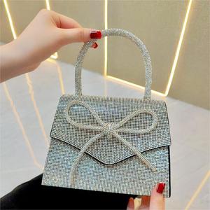 New Cross-border European American Vintage Fashion Full Bow Chain Small <b>Square</b> Cover Dinner Rhinestone Polyester Handbag Tanjing - Product Image 6
