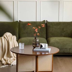Rattan <b>Coffee</b> <b>Table</b> Solid Wood <b>Round</b> Living Room Wabi Sabi Style Natural Finish - Product Image 3