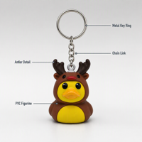 Porte-clés en PVC motif canard de dessin animé, 5 styles d'animaux (Renne, Requin, Dinosaure), avec anneau métallique, breloque de sac, vente en gros OEM