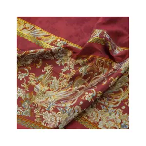 Tecido para vestido de brocado jacquard de seda fênix vermelho escuro vintage com design exclusivo
