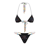 Ensemble de bikini scintillant personnalisé OEM, écologique, avec strass colorés et perles, maillot de bain halter pour femme