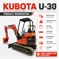 Mini-excavatrice Kubota U30 d'occasion, 3 tonnes, compacte, sur chenilles, avec inspection vidéo disponible