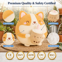 Boneka Corgi Kustom Warna Cokelat Muda 26cm Boba Tea Kawaii Isi Kapas PP Produsen Boneka OEM untuk Pasar