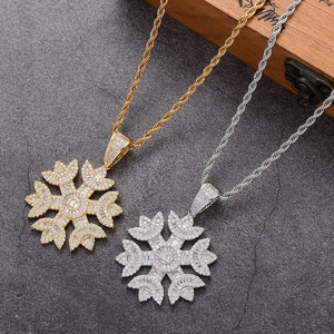 Pendentif flocon de neige, bijoux hip hop, accessoires, colliers pour hommes et femmes, zircon en cuivre, pendentif flocon de neige. - Product Image 3