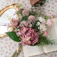 CF02133 buket bunga hias kayu putih krisan Ranunculus Eustoma Hydrangea palsu untuk Dekor pernikahan rumah