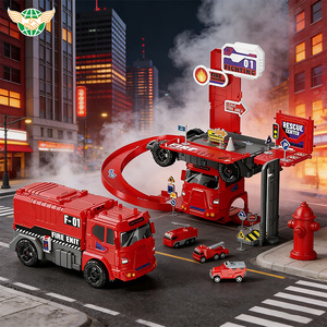 <span class=keywords><strong>Camion</strong></span> <span class=keywords><strong>de</strong></span> pompiers déformable en plastique, transformable et démontable, avec piste <span class=keywords><strong>de</strong></span> stationnement, jouet <span class=keywords><strong>de</strong></span> ville pour enfants - Product Image 2