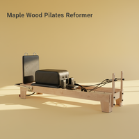 Reformer Pilates en Bois d'Érable à Double Usage (Maison & Salle de Sport) – Durable, Portable, Réglable, avec Coussin en Cuir Microfibre pour la Santé