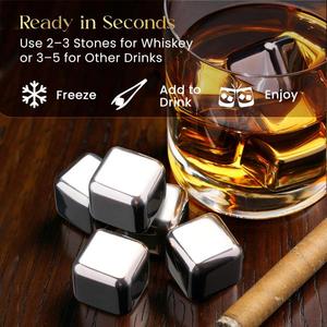 Venta Directa de Fábrica: Juego de 8 Cubos de Hielo de Acero Inoxidable 304 de Enfriamiento Rápido, Bolas Metálicas Reciclables para Whisky y Cerveza - Product Image 3
