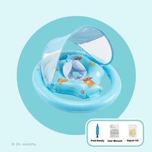 Bouée de piscine pour bébé <span class=keywords><strong>avec</strong></span> <span class=keywords><strong>auvent</strong></span> étoilé amovible, anti-retournement, siège de sécurité à double <span class=keywords><strong>chambre</strong></span>, jouet aquatique d'été pour tout-petit - Product Image 1