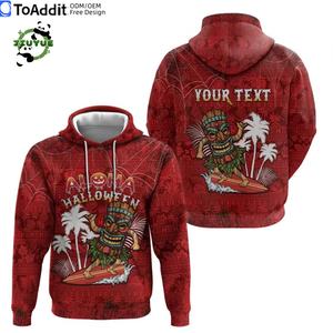 Nouveau Style personnalisé hawaïen Halloween sweat à capuche horreur Shaka main avec Plumeria et tatouage polynésien à capuche pour hommes saison d'automne - Product Image 5