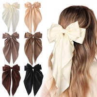 Top Vente Multi Couleur Nouveau Design Satin Soyeux Arc Pinces À Cheveux Longue Queue Arcs Clip pour Filles Femmes Grand Solide Cheveux Arcs Épingle À Cheveux