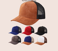 Gorra de camionero de gamuza de 5 paneles personalizada, gorra de béisbol de gamuza negra de alta calidad, gorras para hombres, gorras de camionero con logotipo personalizado