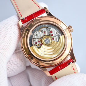 Reloj con Esfera con Incrustaciones de Diamantes de Color Rojo Heme, Elegante Calendario Anual, Movimiento Automático, Reloj para Fiestas de Cóctel - Product Image 5