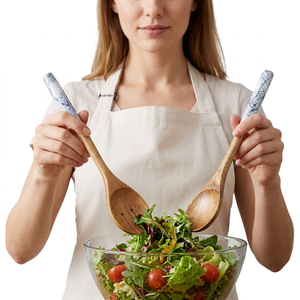 Cuillère à salade écologique en bois avec poignée rotative, compatible lave-vaisselle et micro-ondes, passoire à fruits et légumes, outils à salade multi-usages - Product Image 1