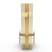 Chaise de Mariage Luxe à Dossier Haut en Acier Inoxydable Doré, Cadre Rayé Contemporain, Siège de Marié en Similicuir Blanc