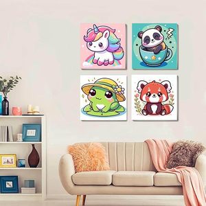 Kit de <span class=keywords><strong>peinture</strong></span> <span class=keywords><strong>par</strong></span> numéros Songwoo pour enfants, lot de 4, animaux sans cadre - Licorne, <span class=keywords><strong>Panda</strong></span>, Grenouille et <span class=keywords><strong>Panda</strong></span> roux - Product Image 3