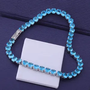 2024 Hiphop Hot Selling Stainless Steel Tennis Chain Unisex Men Women Gift Jewelry No Rust Steel 4mm Zircon Blue Tennis Chains