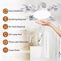 Ventilateur de plafond avec lumière LED 3 couleurs, télécommande, variateur d'intensité, 4 têtes pliables, douille E27, pour chambre, cuisine, garage
