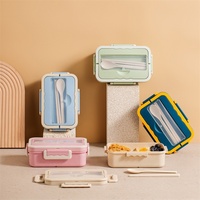 AHLE1112/Weizenstroh-Lunchbox, mikrowellengeeignet, warmhaltend, tragbar, für Studenten, Kunststoff, unterteilt, für Büroangestellte, moderne Box