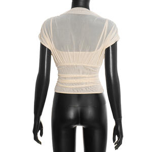 Viviblook C25TP433 <b>Women</b> New Solid Color Casual Top Round Neck <b>Sleeveless</b> Mesh Slim Fit <b>T</b>-<b>Shirt</b> Top - Product Image 6