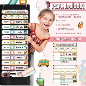 Daily Schedule Pocket Chart 31 Reusable Cards 14 Pockets Time Management Classroom <b>Decor</b> Back To School Vertical - Product Image 4