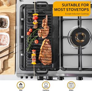 Reversible Double Sides Pre-seasoned <b>Cast</b> <b>Iron</b> Rectangular BBQ <b>Griddle</b> Plate Grill Pan Outdoor Cookware - Product Image 5