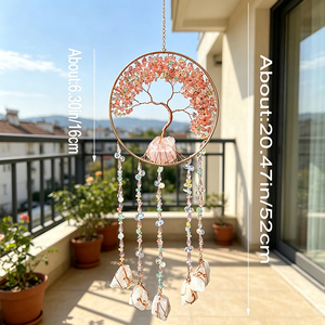 Acchiappasogni in Cristallo Naturale Grezzo, Rete Intrecciata a Mano, Campanelli a Vento, Stile Nordico, Decorazione per la Stanza - Product Image 3
