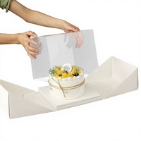 Boîte à gâteau en papier personnalisée avec fenêtre, boîte cadeau portable pour anniversaire, fête florale