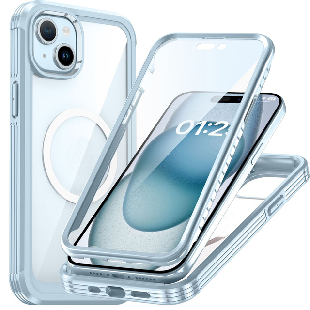 For iPhone 15 Pro Max Phone Case for Apple 15 Plus 360 Degree Three Defense Case Transparent Magnetic All Inclusive Case