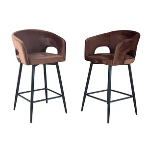 Taburete de Bar de Terciopelo con Estructura Metálica, Asiento Tapizado, Silla Moderna para Barra, Muebles para Cafetería y Restaurante, Personalizable - Product Image 2