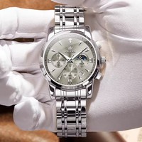 Jam Tangan OLEVS 3639 Quartz Pria Jarum Bercahaya Model Terbaru Tiga Mata Tali Baja Tahan Karat Tahan Air 3ATM Reloj Jam Tangan untuk Pria