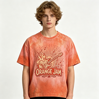 Kaos Oblong Oranye Heavyweight Vintage Wash Dirty Spray Streetwear, Efek Sun Faded Acid Wash ORANGE JAM, untuk Pria Unisex