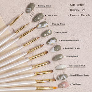 Pinceau de nail art personnalisé en gros, liner ovale à poils en nylon blanc nacré, manche métallique résistant à l'usure, outil de manucure multifonctionnel - Product Image 4