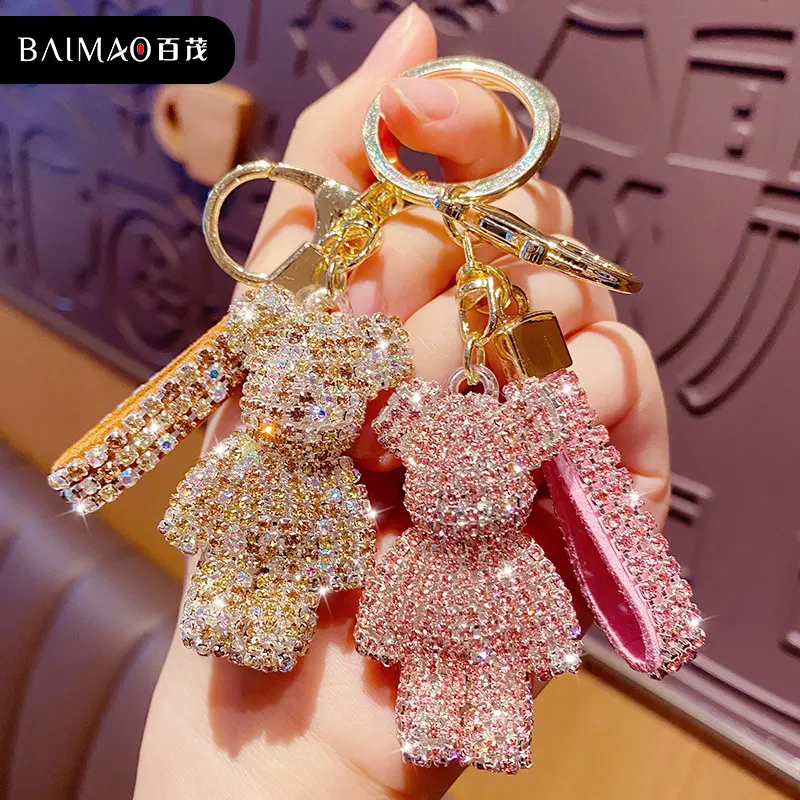 Craft Cartoon Bear Handmade Rhinestone Crystal Key Chains Charm Pendant Keychains For Women Gifts