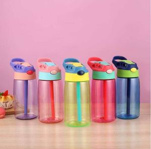Garrafa De Água Copo Escolar Portátil Garrafa De Água De Plástico Bonito com Tampa De Palha Flip para Férias E Viagem Estudantes Meninos Meninas - Product Image 2