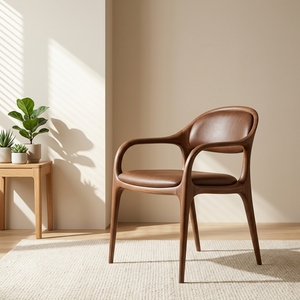 Sedia da Pranzo Moderna Nordica Minimalista in Legno di Noce Massiccio con <span class=keywords><strong>Schienale</strong></span> <span class=keywords><strong>Alto</strong></span> e Rivestimento in <span class=keywords><strong>Pelle</strong></span> per Arredamento Casa - Product Image 2