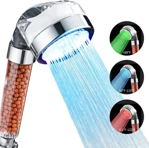 Bathroom SPA High Pressure Saving Water Seoul Stone Ionic Filter Hand Shower with LED Light 3 color Color Changing