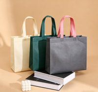 Sacs non tissés écologiques, durables et réutilisables avec poignées en tissu aux tons pastel attrayants pour le branding des magasins de vêtements