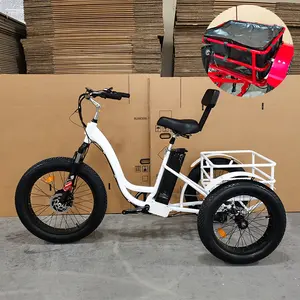 20*4 인치 팻 타이어 3 바퀴 전기 세발 자전거 250W 500W 리튬 배터리 큰 바구니 3 바퀴화물 자전거 전기