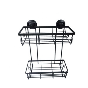 Современная Двухуровневая металлическая корзина для душа с черным порошковым покрытием, настенная угловая полка для душа с присоской - Product Image 1