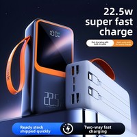 Batterie externe portable ultra-mince à charge rapide 22,5 W avec logo personnalisable, compatible voyage, prise universelle et câbles intégrés, batterie Li-polymère