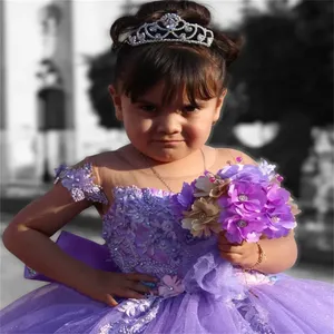 Vestidos <span class=keywords><strong>de</strong></span> Niña para Bodas en Color Morado Claro, Vestidos <span class=keywords><strong>de</strong></span> Satén con Lazo para Niñas Pequeñas, <span class=keywords><strong>Vestido</strong></span> <span class=keywords><strong>de</strong></span> Fiesta Brillante para Primera Comunión - Product Image 3