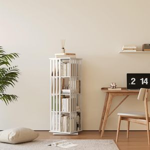 YOWOS Étagère à livres rotative moderne en bambou, tour de présentation 360° sur pied, 4 niveaux pour enfants et <span class=keywords><strong>adultes</strong></span> (Blanc) - Product Image 3
