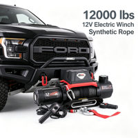 Treuil électrique 12V 12000 Lbs à double vitesse avec corde synthétique, treuil de récupération pour camion, SUV, Jeep, 4x4, tout-terrain, remorquage