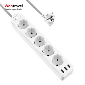 Fast USB Charger Extension Board Cord Universal Power Strip 5 AC Outlets Germany Socket