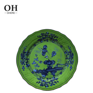 Service de vaisselle en porcelaine <span class=keywords><strong>céramique</strong></span> décorative vintage à l'encre verte, <span class=keywords><strong>assiette</strong></span> de chargement écologique de luxe en porcelaine <span class=keywords><strong>italienne</strong></span> - Product Image 4